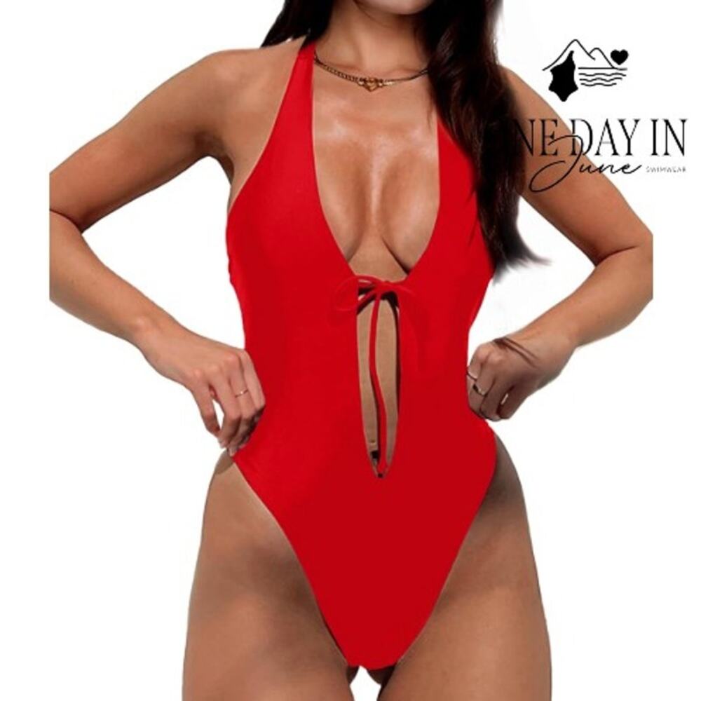 Hyperfire Deep V Halter One Piece Swimsuit Size M